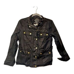 J.Crew Waxed Cotton Black Downtown Field Jacket Utility Military Gold Small
